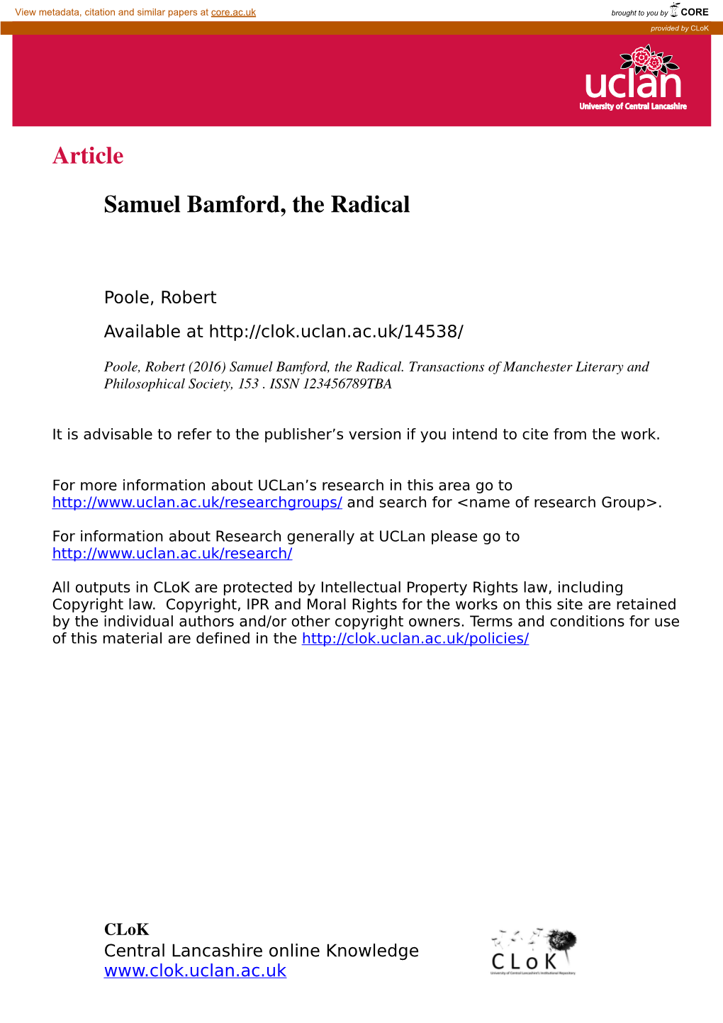 Article Samuel Bamford, the Radical