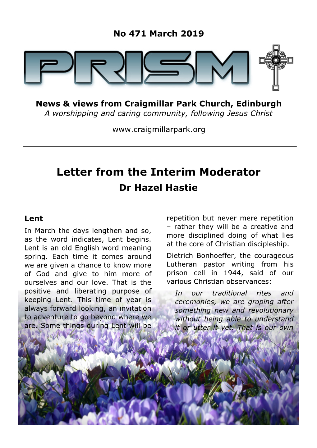 Letter from the Interim Moderator Dr Hazel Hastie