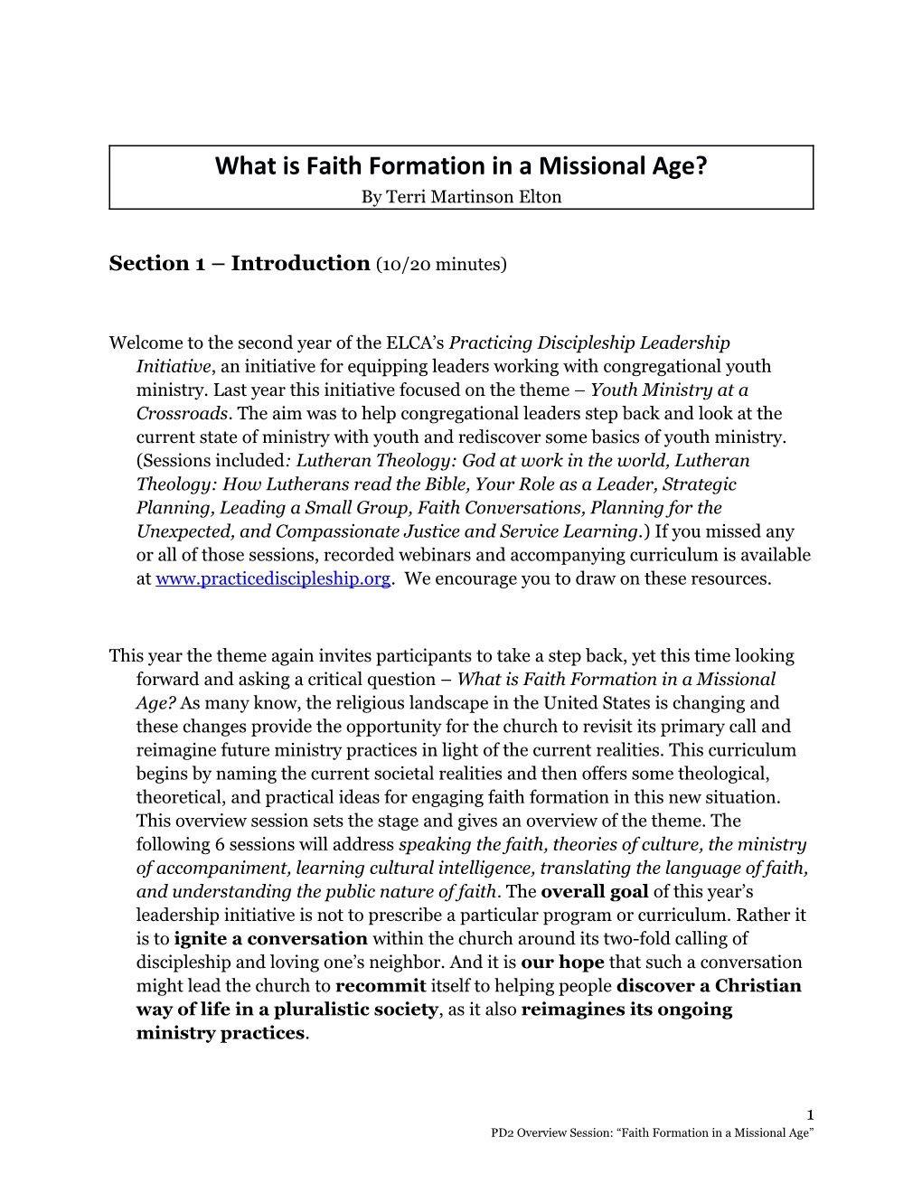 What Is Faith Formation in a Missional Age