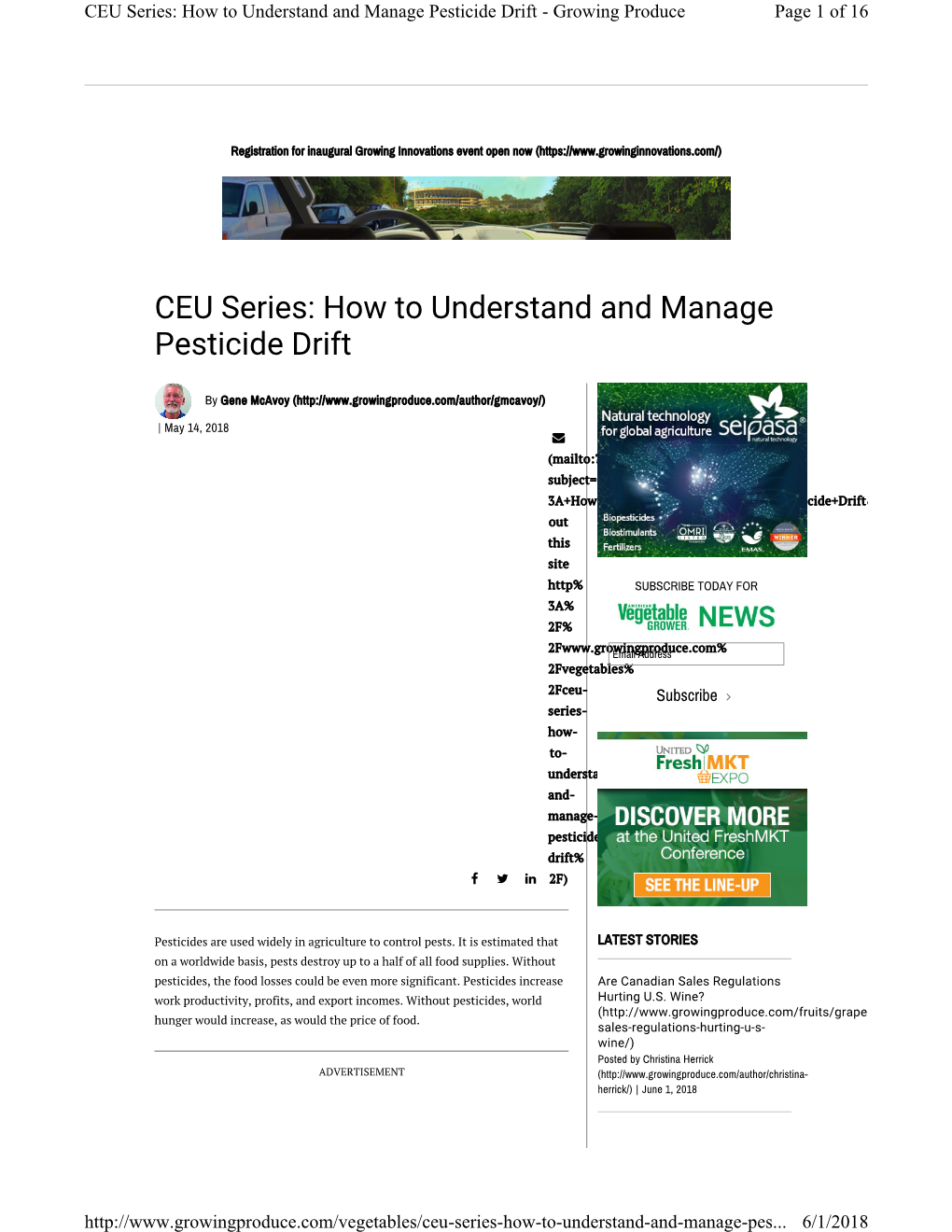 CEU Series: How to Understand and Manage Pesticide Drift - Growing Produce Page 1 of 16