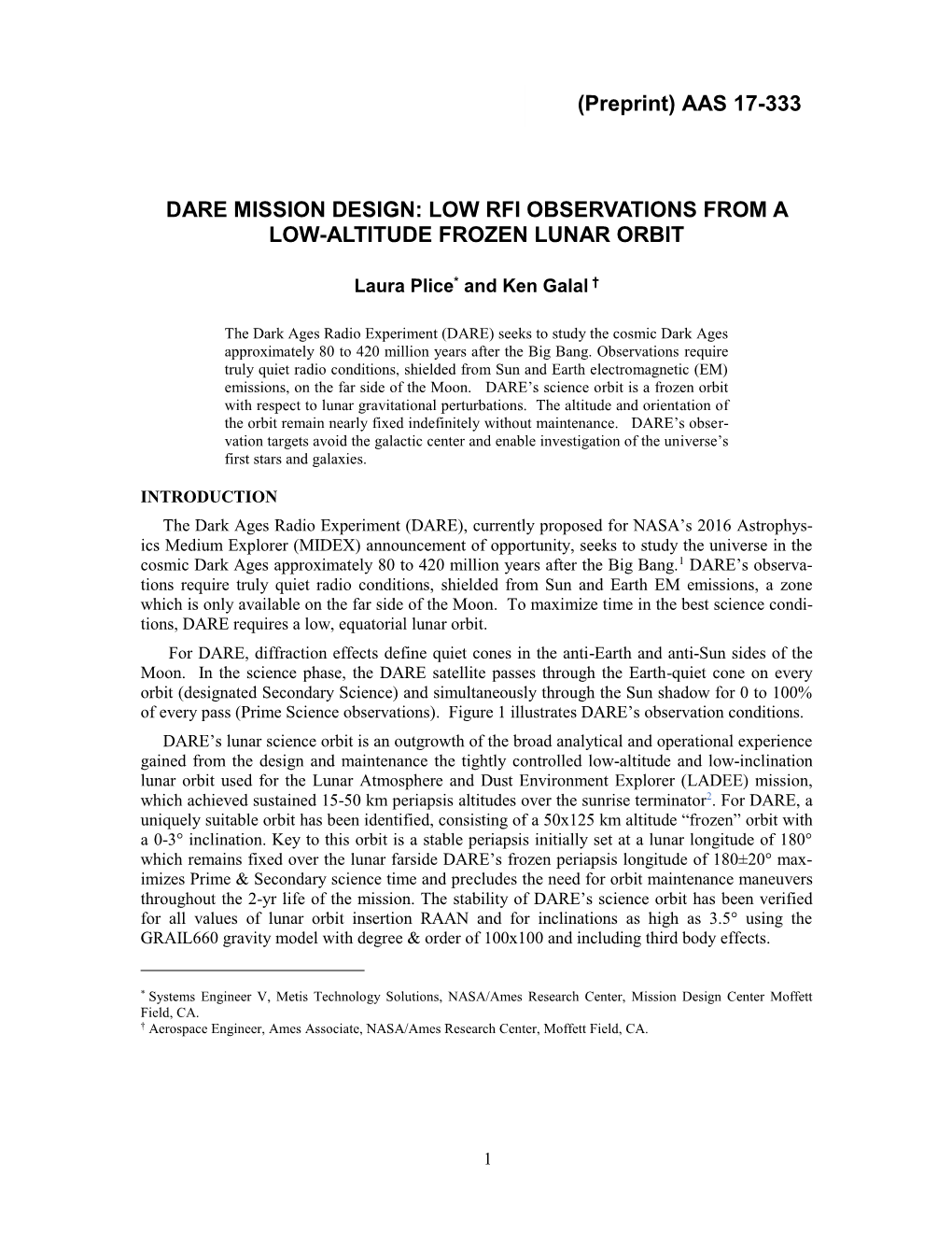 Low Rfi Observations from a Low-Altitude Frozen Lunar Orbit