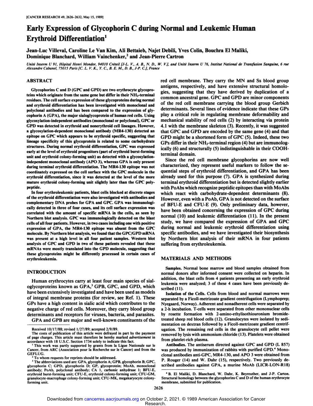 Early Expression of Glycophorin C During Normal and Leukemic Human Erythroid Differentiation1