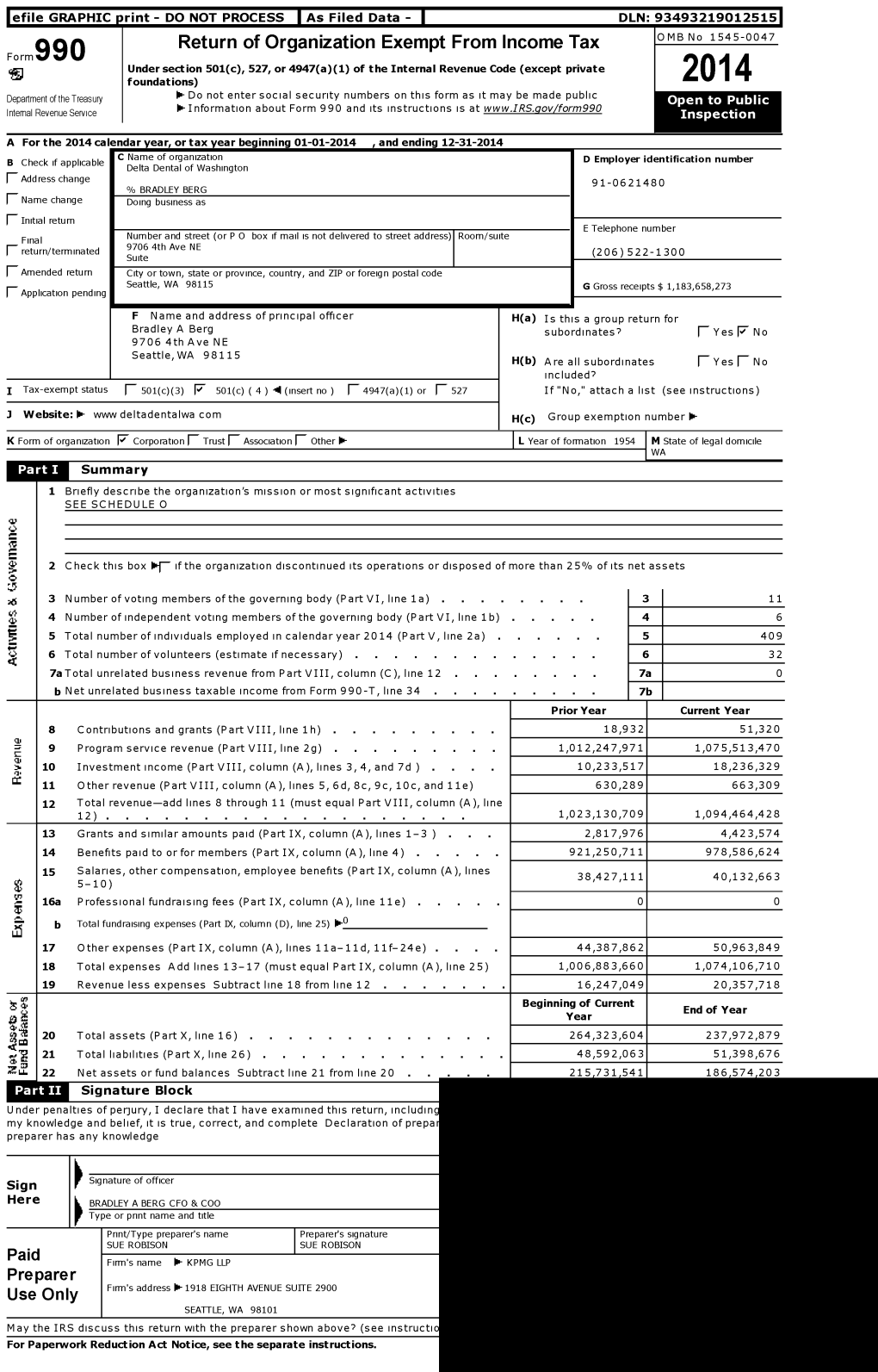 Delta Dental of Washington 1 91-0621480 Complete If the Organization Is Exempt Under Section 501 ( C) Or Is a Section 527 Organization