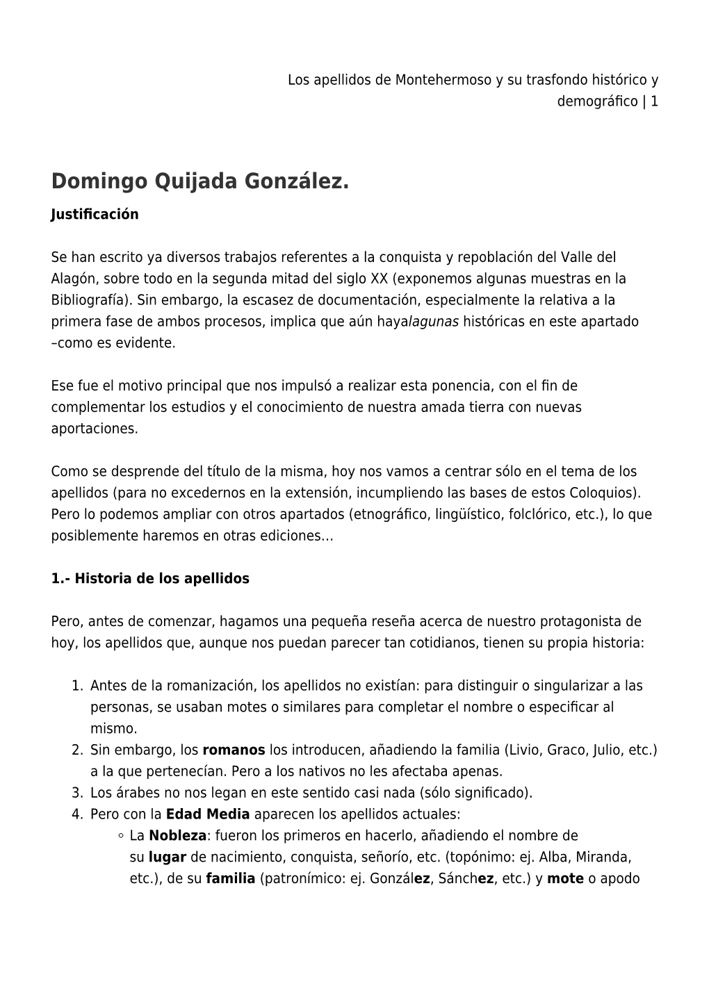 Los Apellidos De Montehermoso Y Su Trasfondo Histórico Y Demográfico