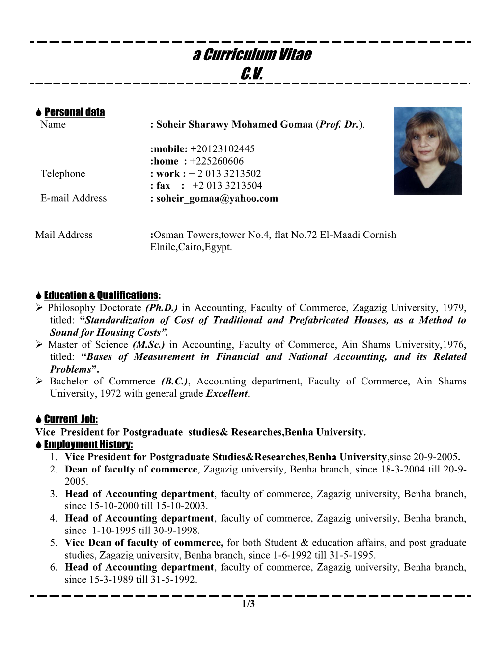 A Curriculum Vitae CV