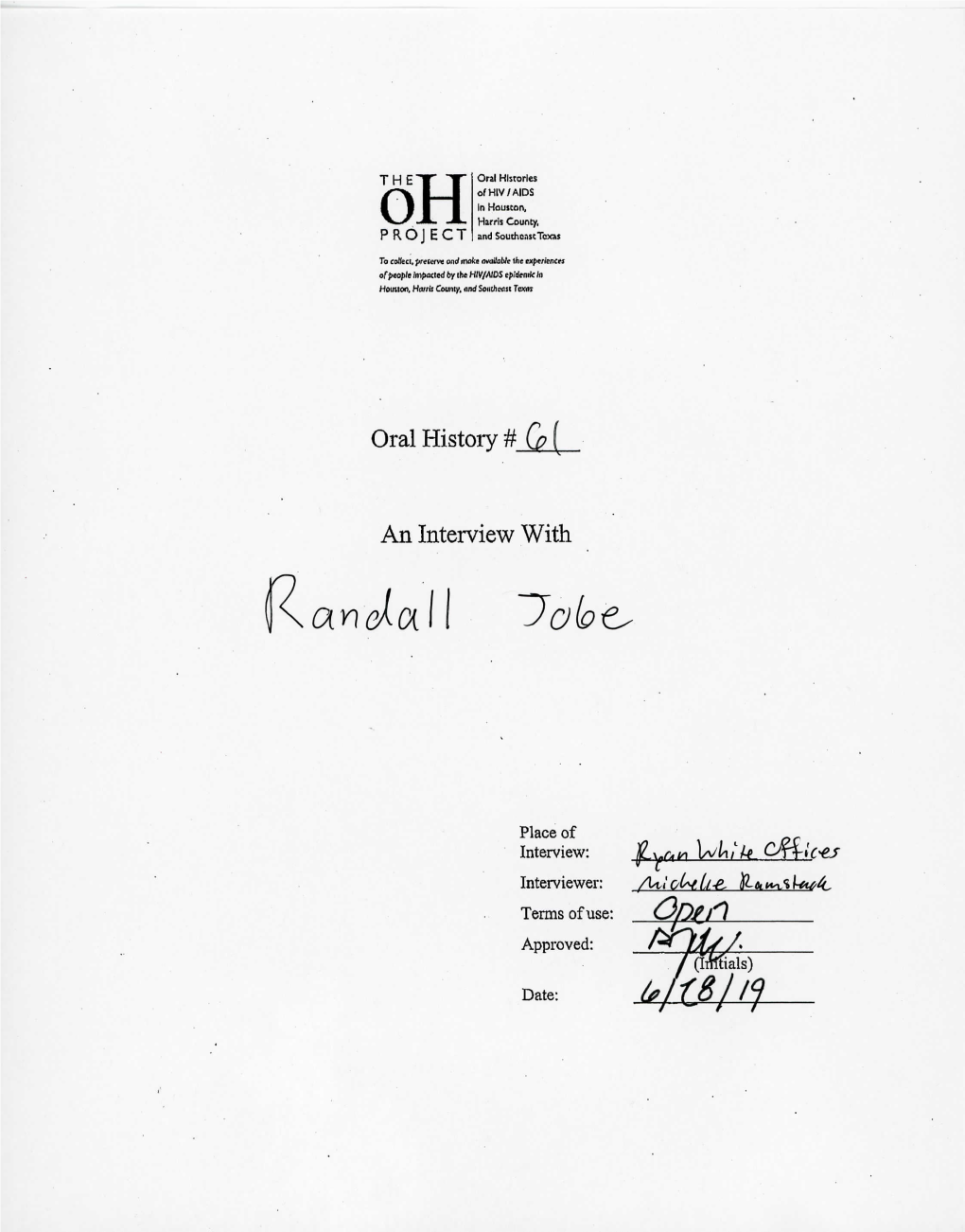 Randall Jobe Oral History Interview Transcript