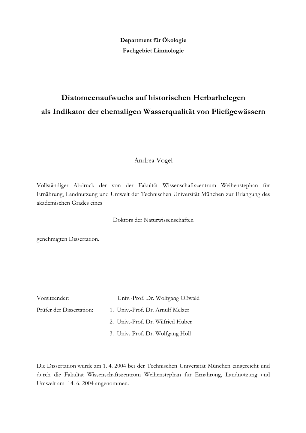 Diatomeenaufwuchs Auf Historischen Herbarbelegen Als Indikator Der Ehemaligen Wasserqualität Von Fließgewässern