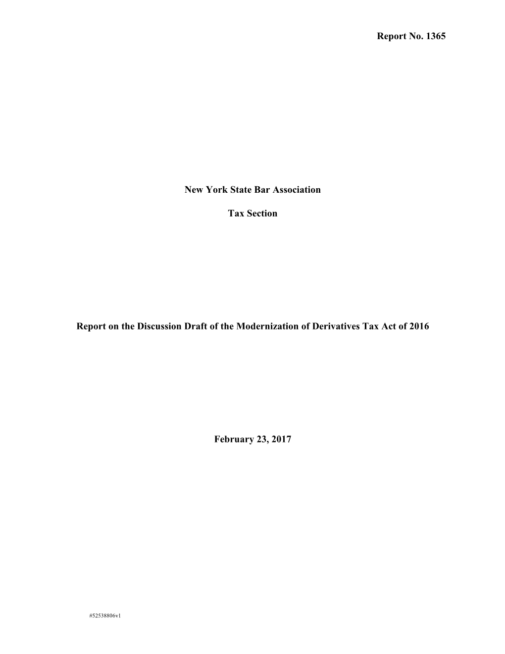 Report No. 1365 New York State Bar Association Tax