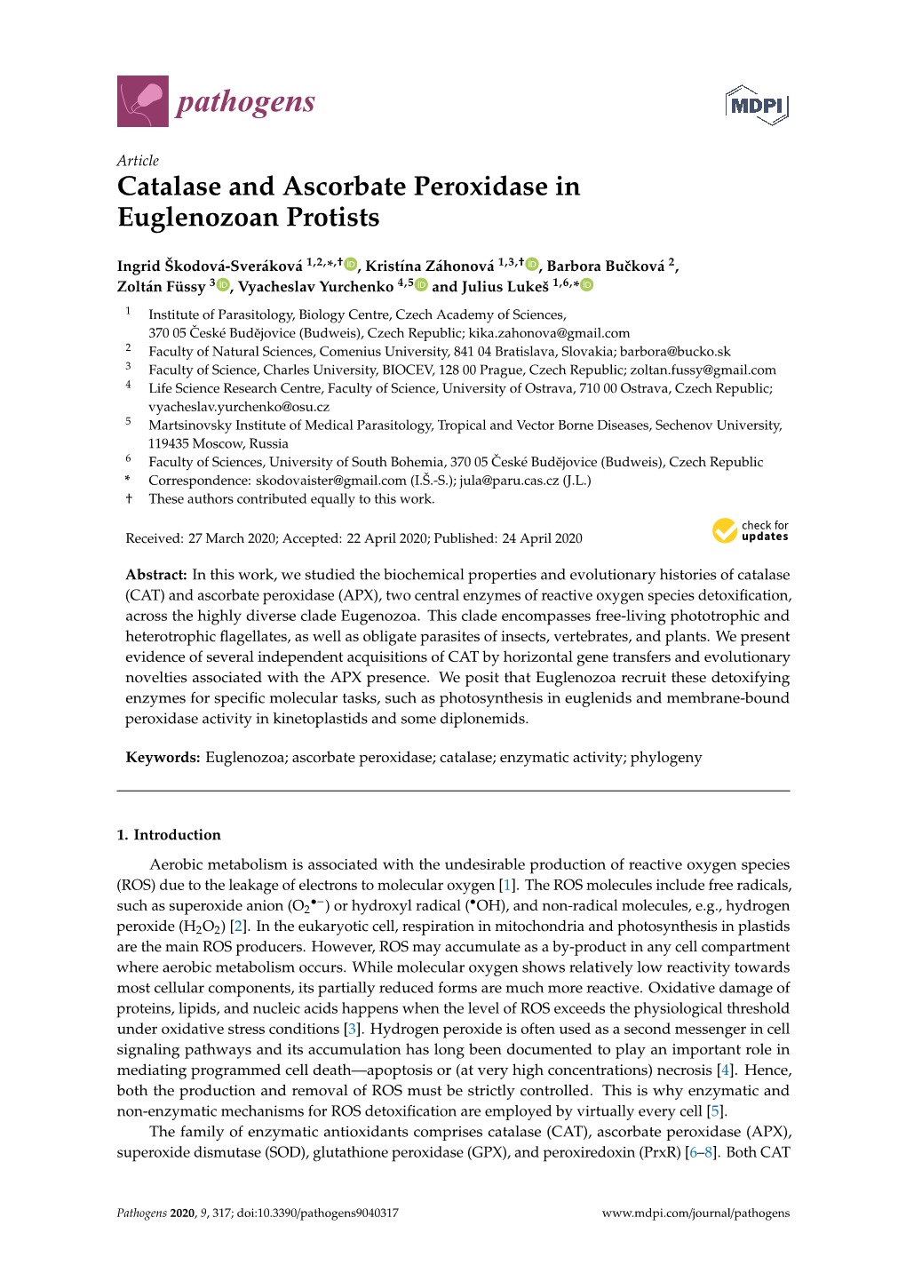Catalase and Ascorbate Peroxidase in Euglenozoan Protists