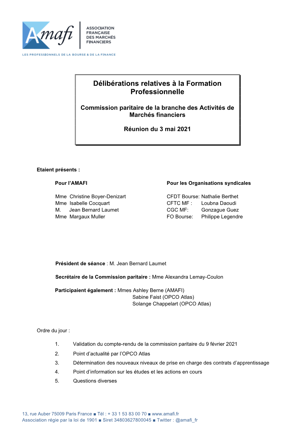 Délibérations Relatives À La Formation Professionnelle