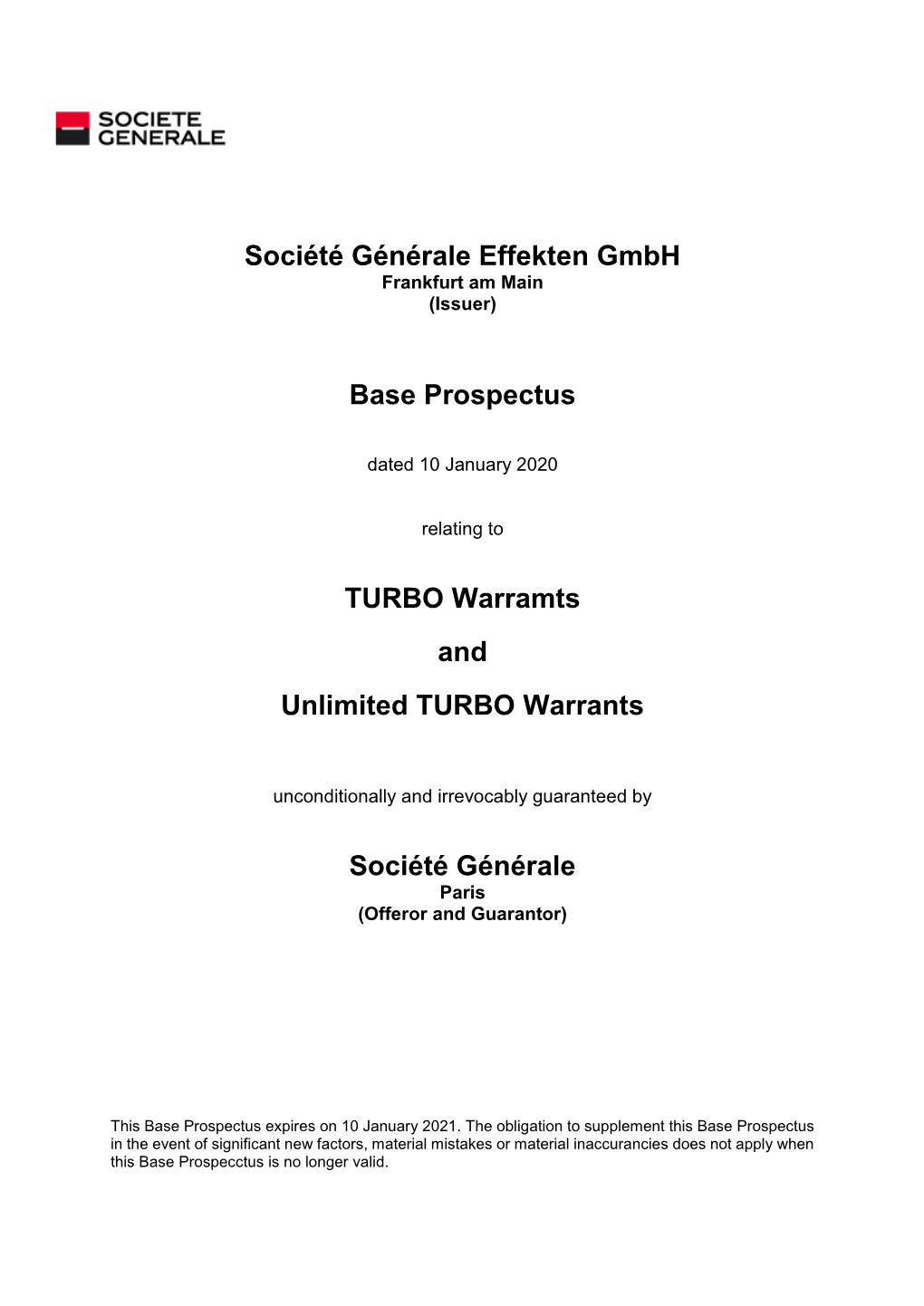 Société Générale Effekten Gmbh Base Prospectus TURBO