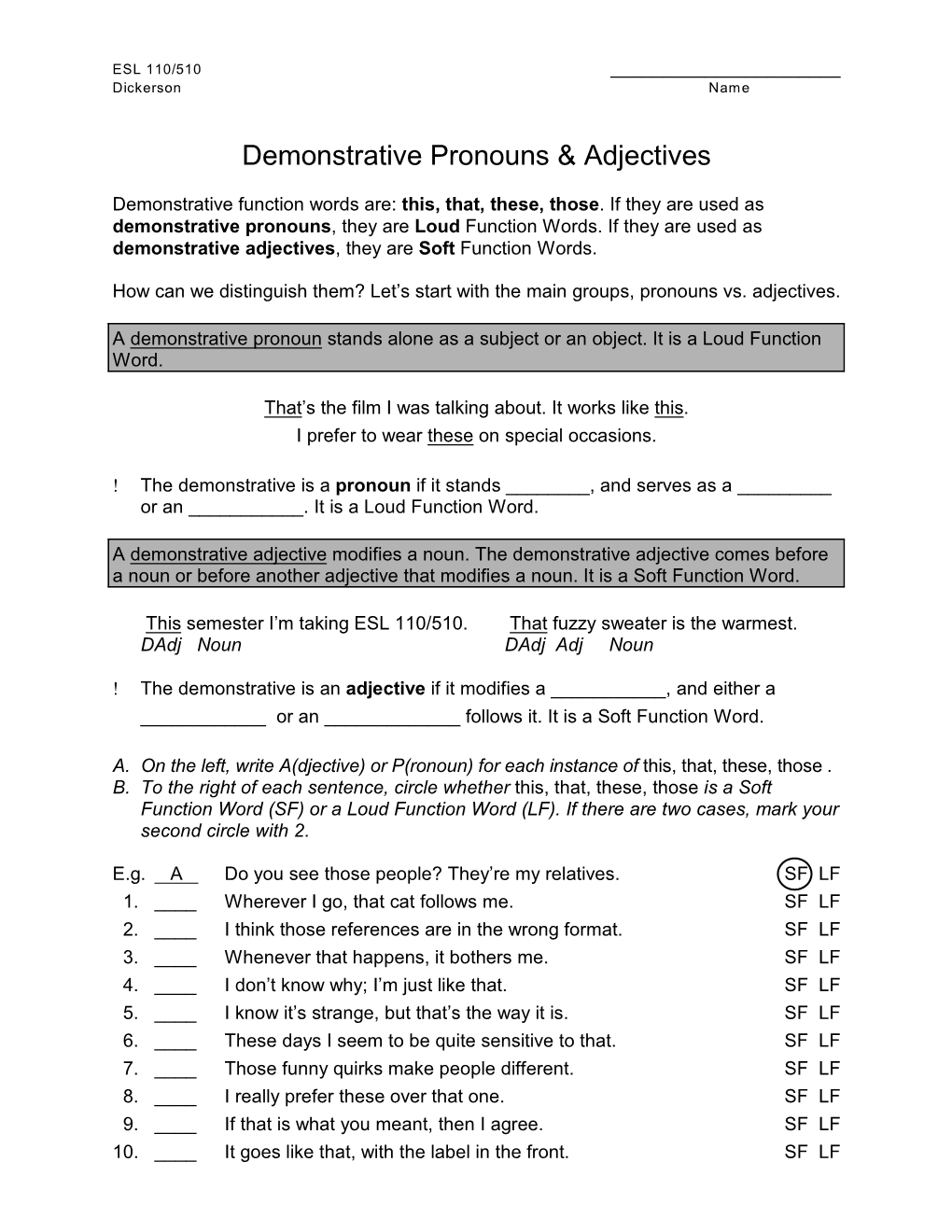 Demonstrative Pronouns & Adjectives