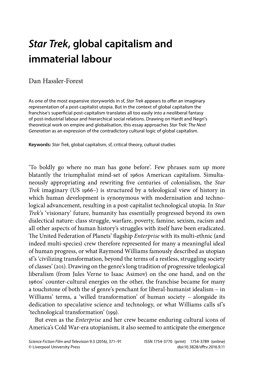 Star Trek, Global Capitalism and Immaterial Labour