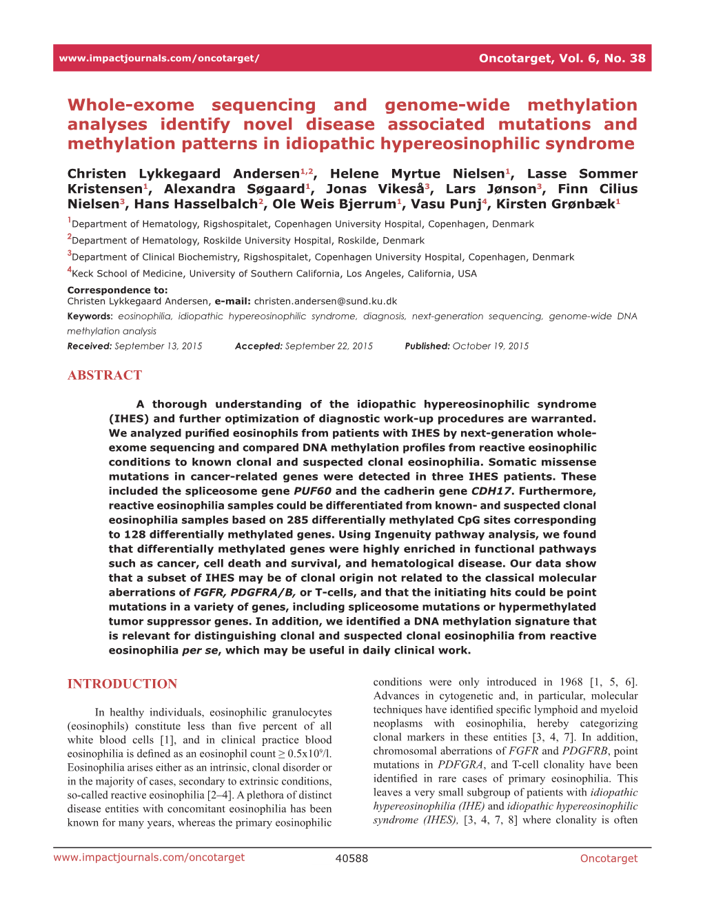 Whole-Exome Sequencing and Genome-Wide Methylation Analyses Identify Novel Disease Associated Mutations and Methylation Patterns