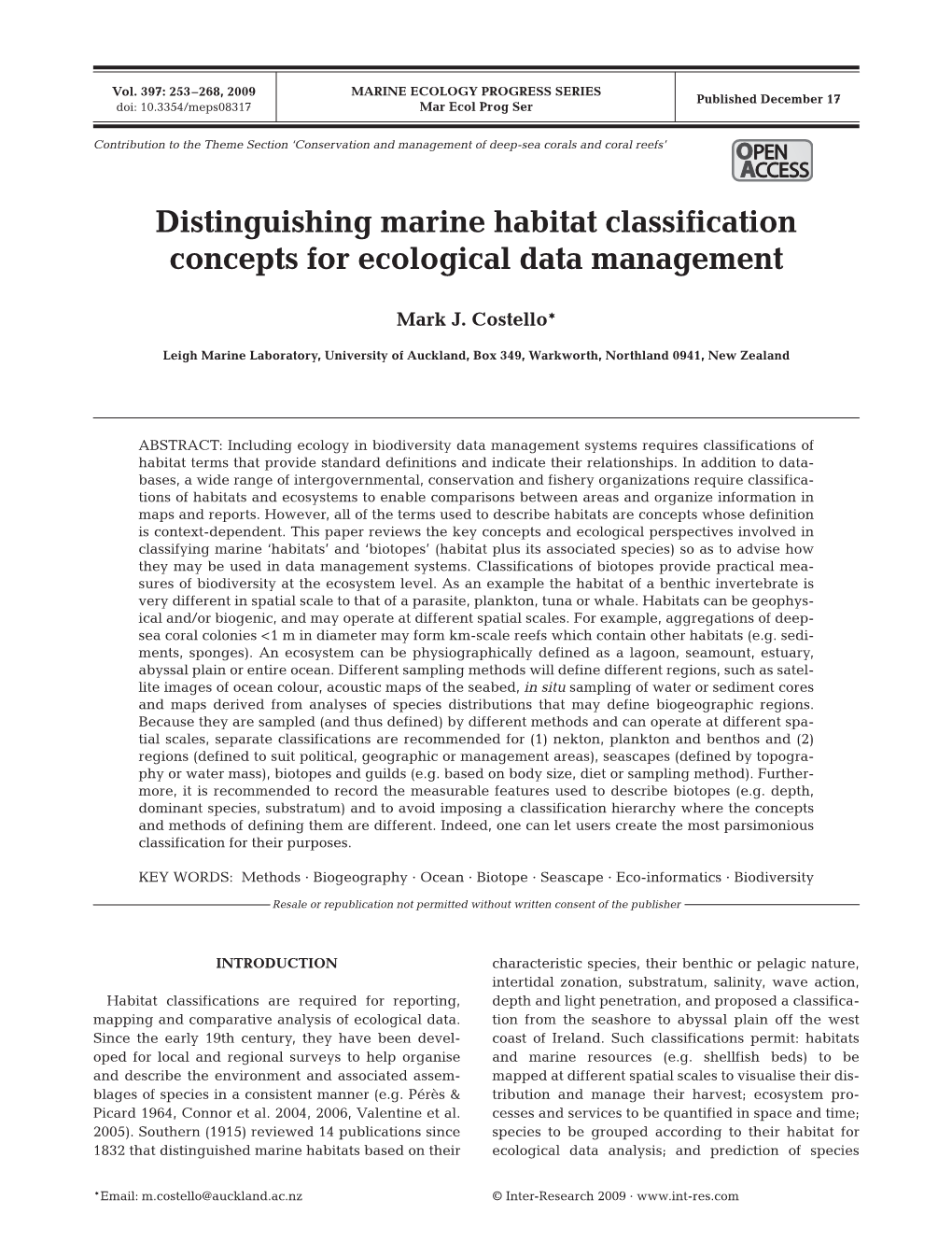 Distinguishing Marine Habitat Classification Concepts for Ecological Data Management