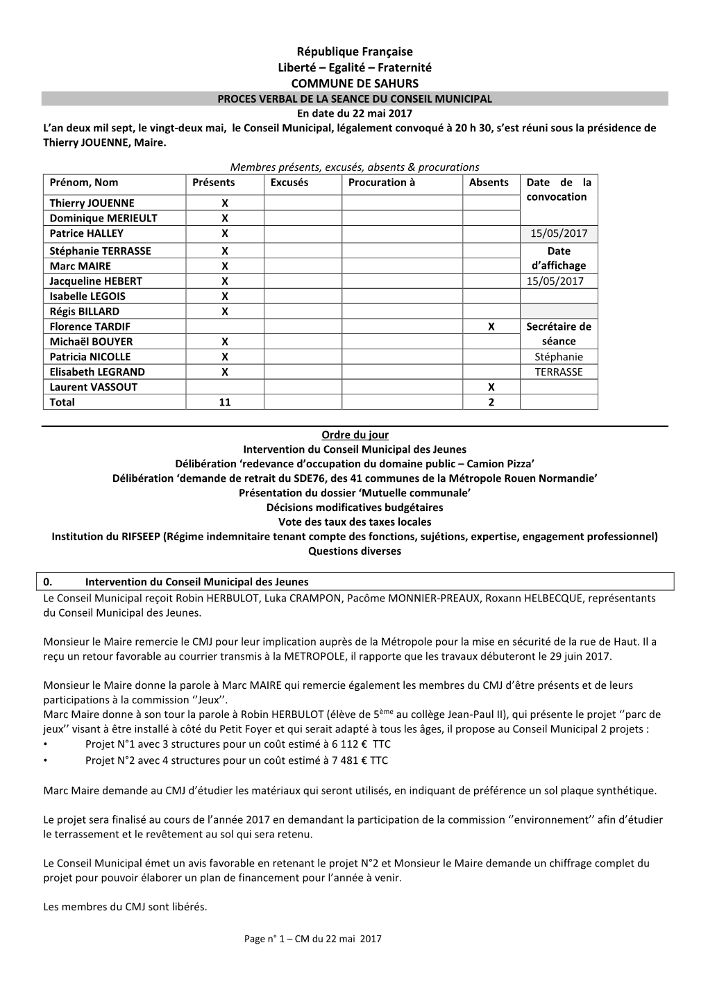 Conseil Municipal Du 22