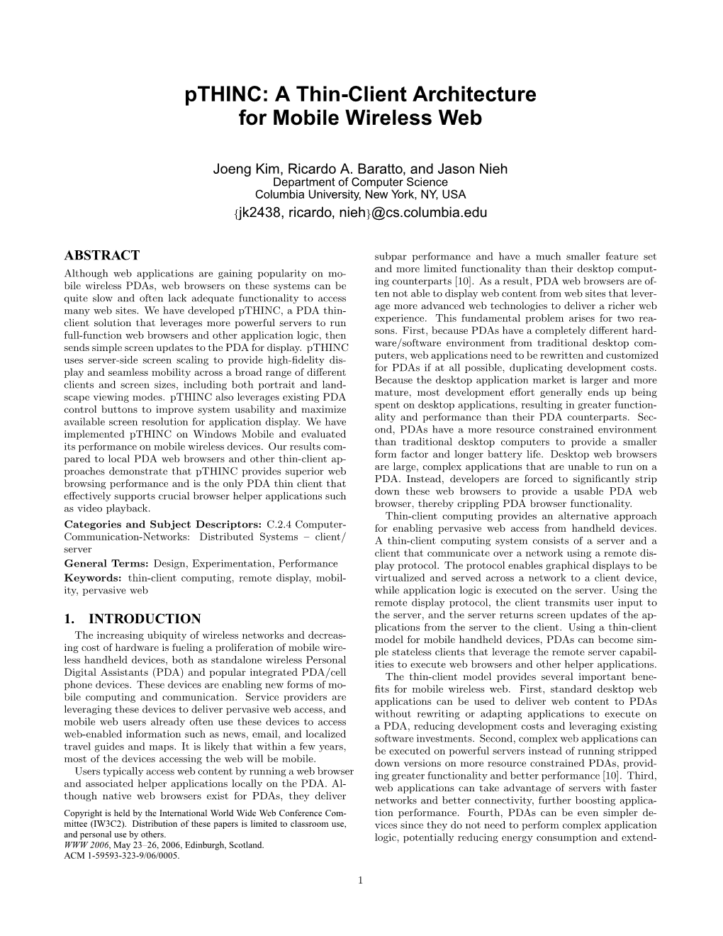 A Thin-Client Architecture for Mobile Wireless Web