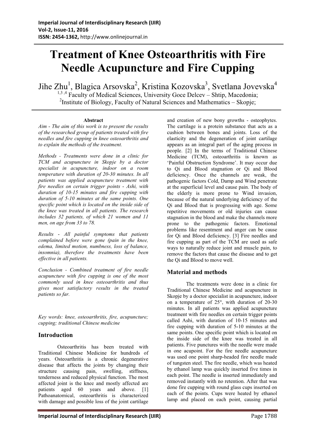 Treatment of Knee Osteoarthritis with Fire Needle Acupuncture and Fire Cupping