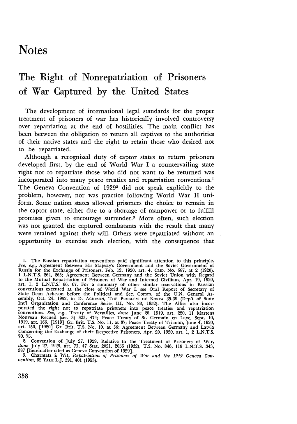 The Right of Nonrepatriation of Prisoners of War Captured by the United States