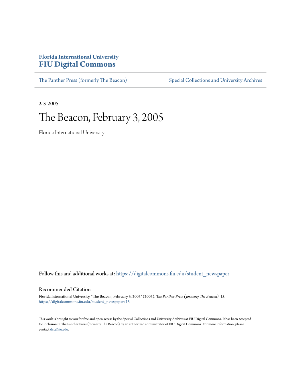 The Beacon, February 3, 2005 Florida International University