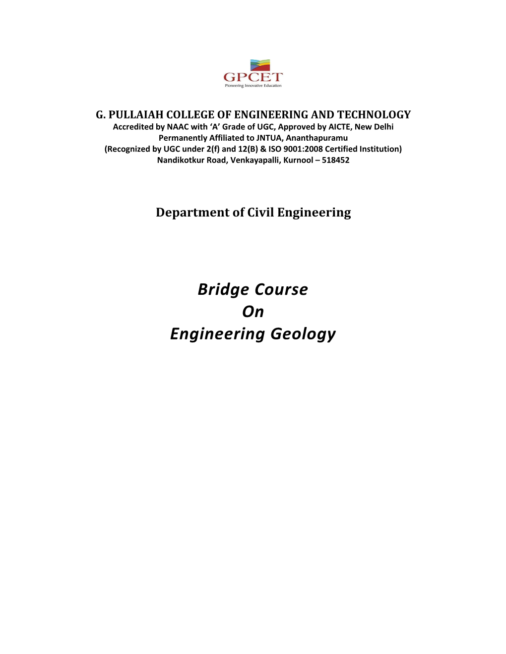 Bridge Course on Engineering Geology