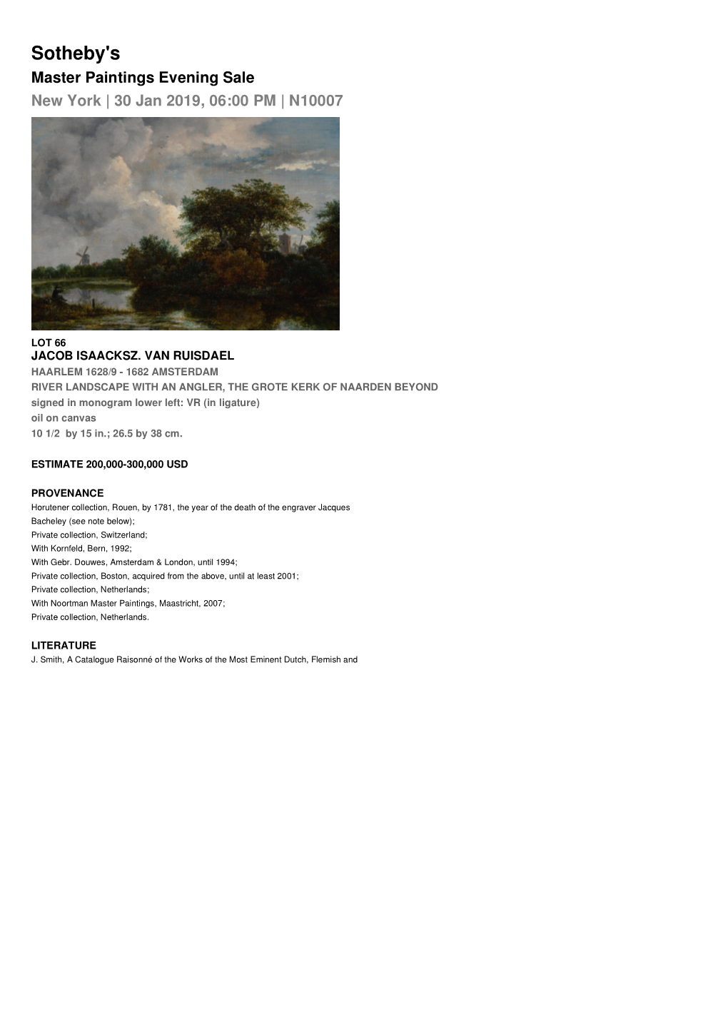 Sotheby's Master Paintings Evening Sale New York | 30 Jan 2019, 06:00 PM | N10007