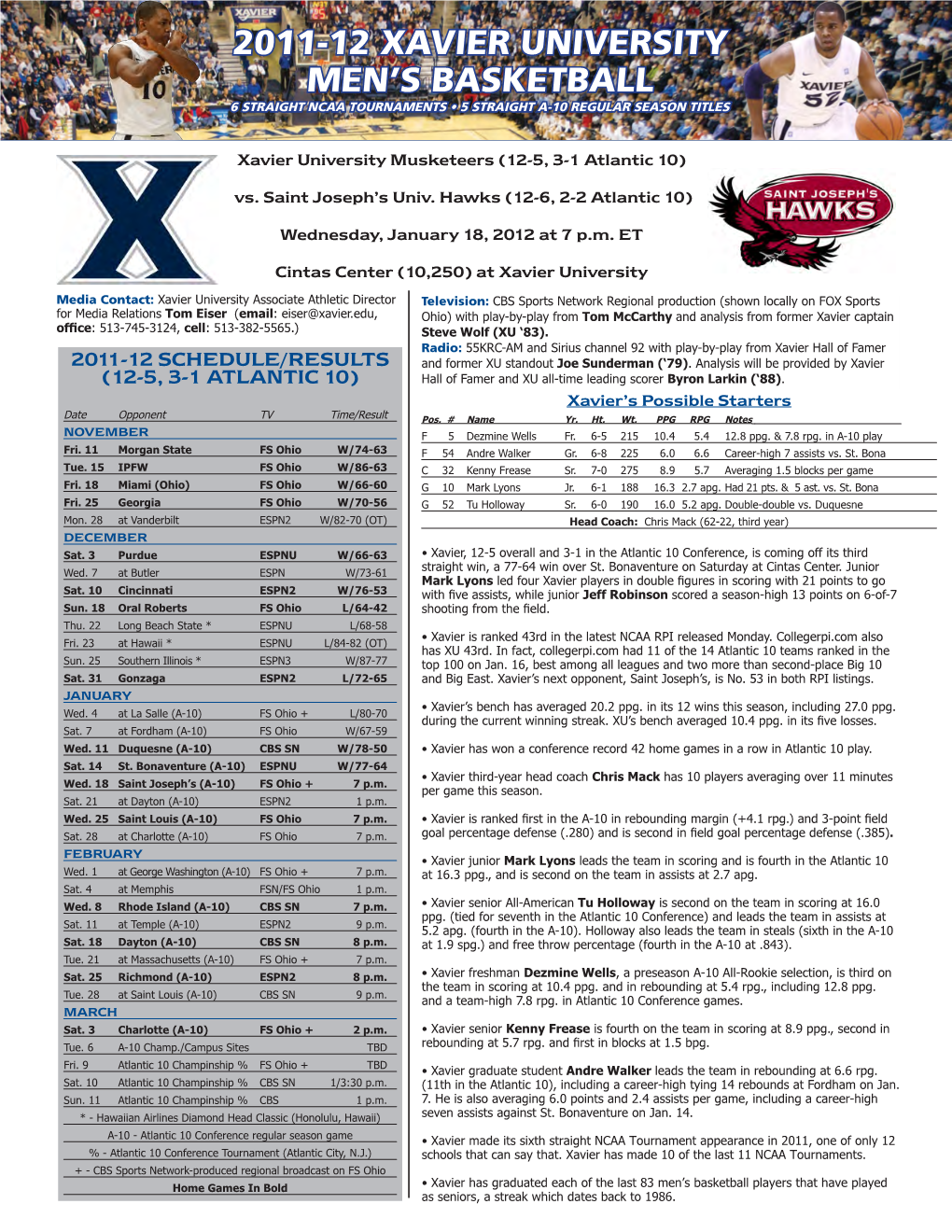 2011-12 Xavier University Men's Basketball