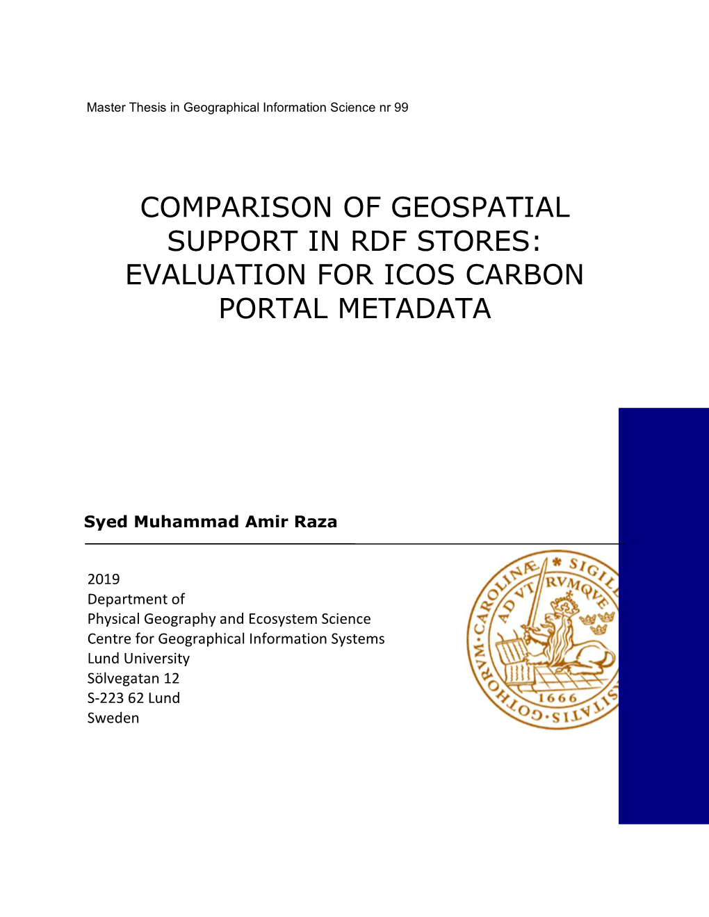 Comparison of Geospatial Support in Rdf Stores: Evaluation for Icos Carbon