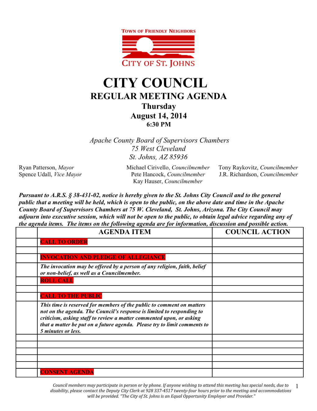 Council Meeting Agenda