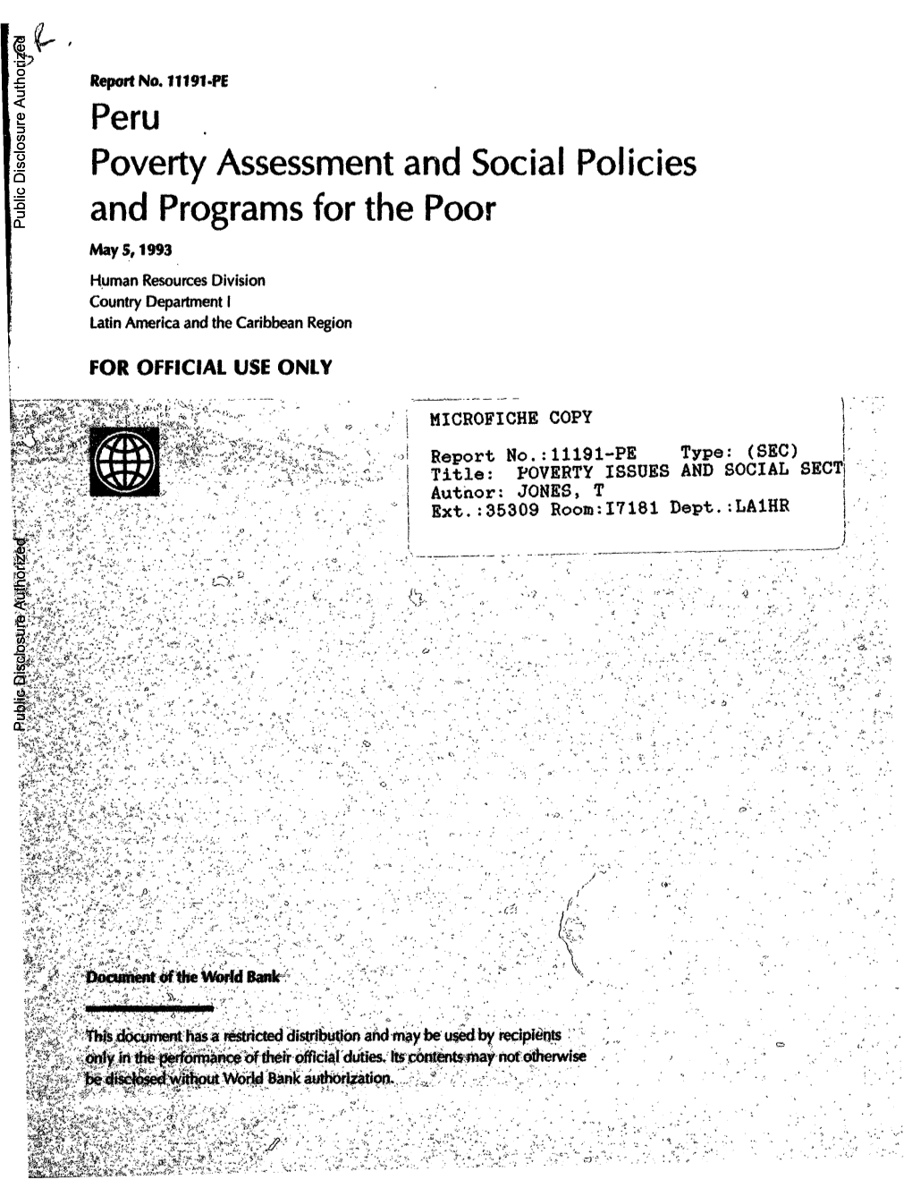 Peru Poverty Assessment and Social Policies and Programs for the Poor