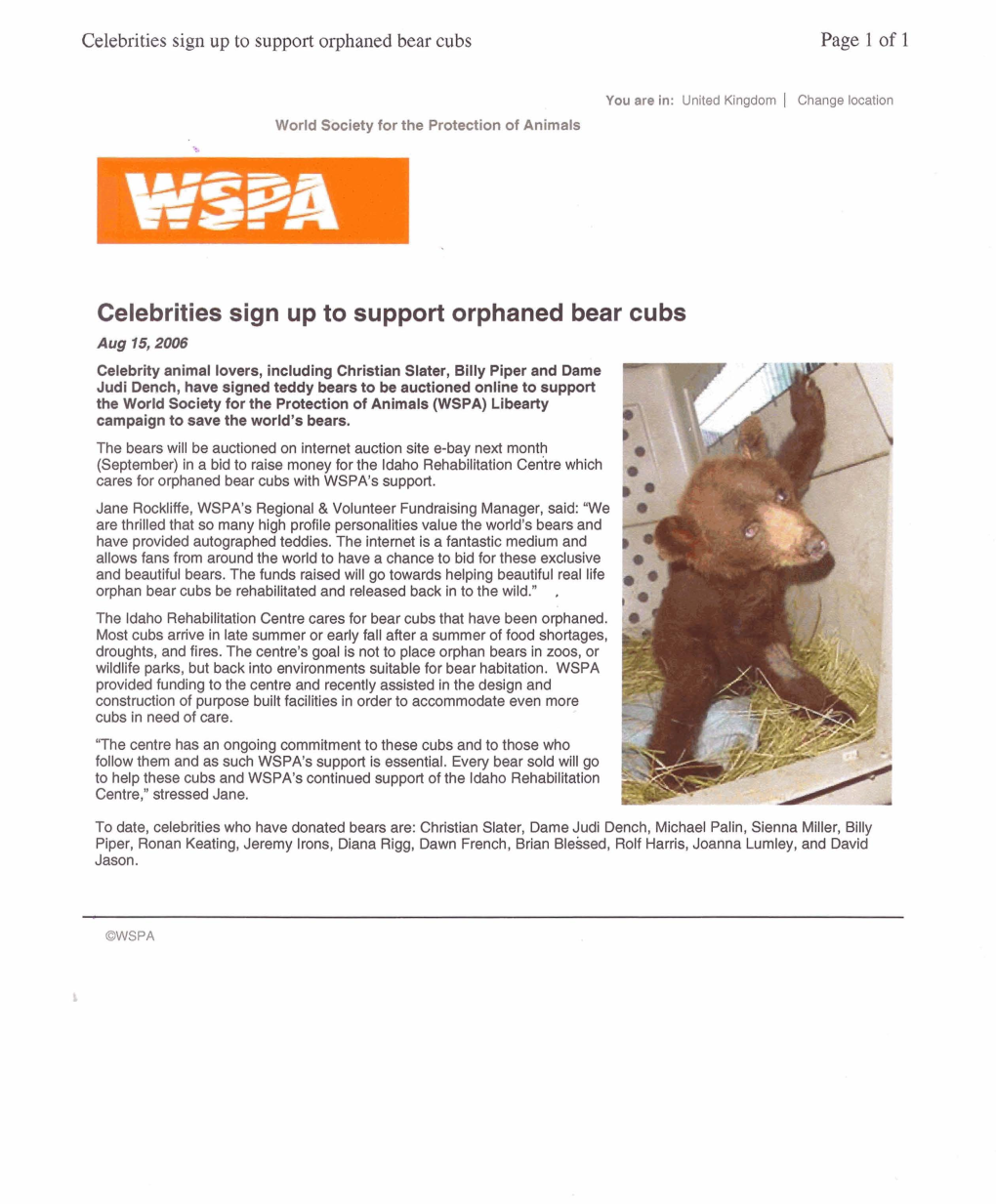 WSPA) Libearty Campaign to Save the World's Bears