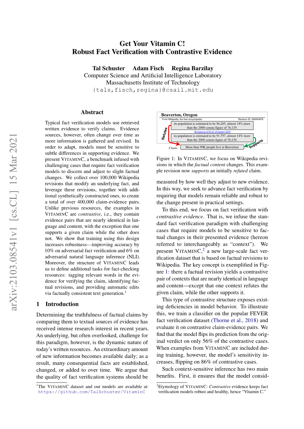 Get Your Vitamin C! Robust Fact Verification with Contrastive Evidence