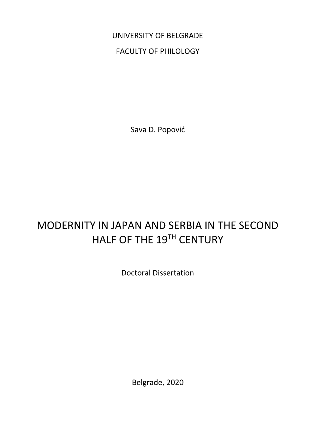 Modernity in Japan and Serbia in the Second Half of the 19Th Century