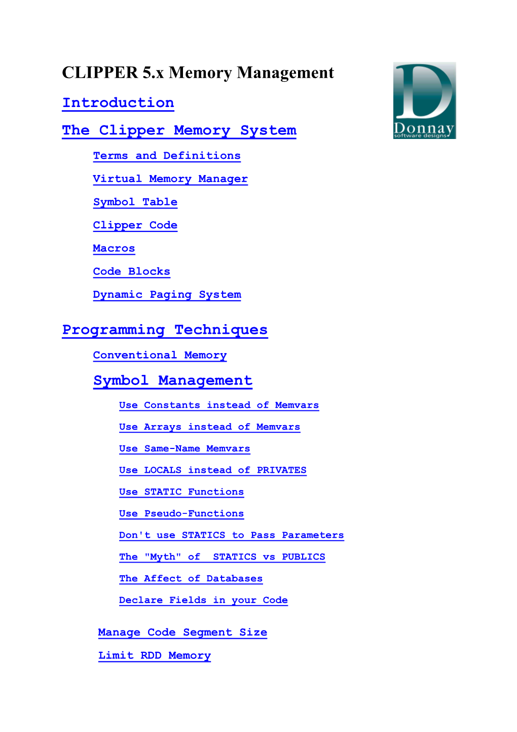 CLIPPER Memory Management