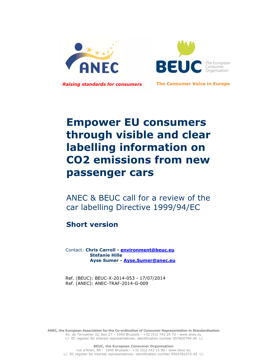 Empower EU Consumers Through Visible and Clear Labelling Information on CO2 Emissions from New Passenger Cars
