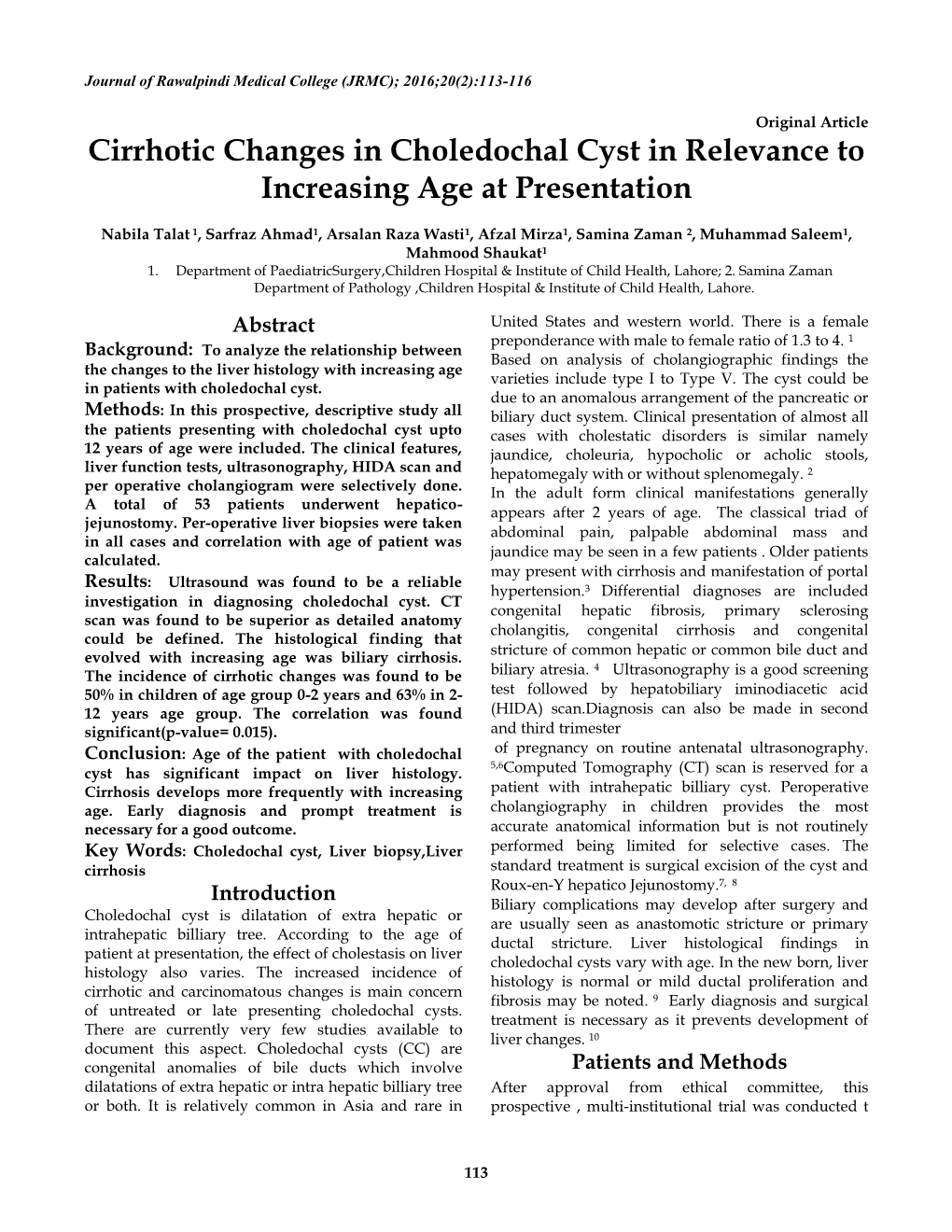 Cirrhotic Changes in Choledochal Cyst in Relevance to Increasing Age at Presentation