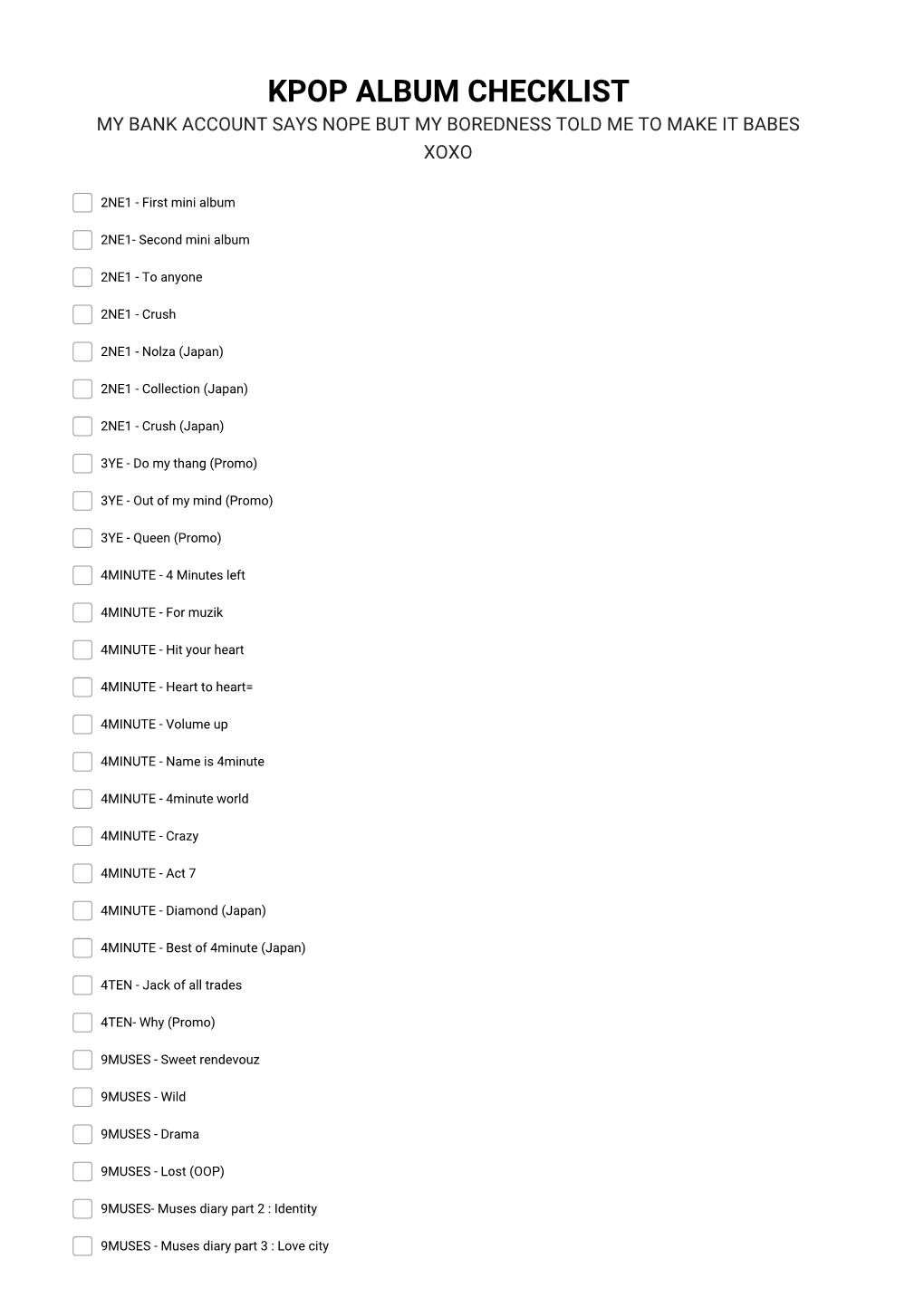 Kpop Album Checklist My Bank Account Says Nope but My Boredness Told Me to Make It Babes Xoxo
