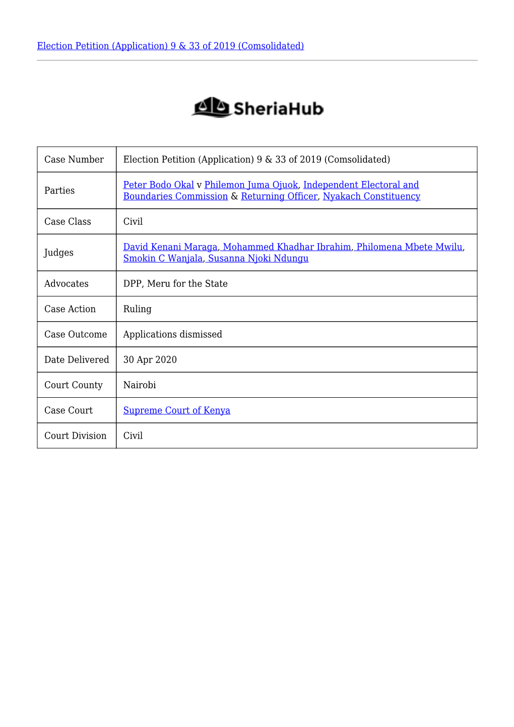 Election Petition (Application) 9 & 33 of 2019 (Comsolidated)