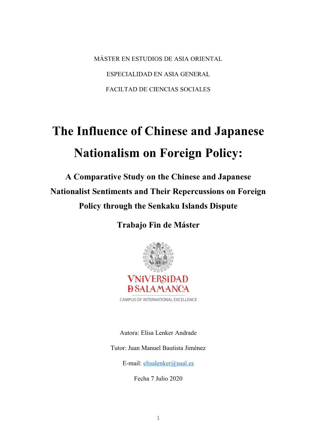 The Influence of Chinese and Japanese Nationalism on Foreign Policy