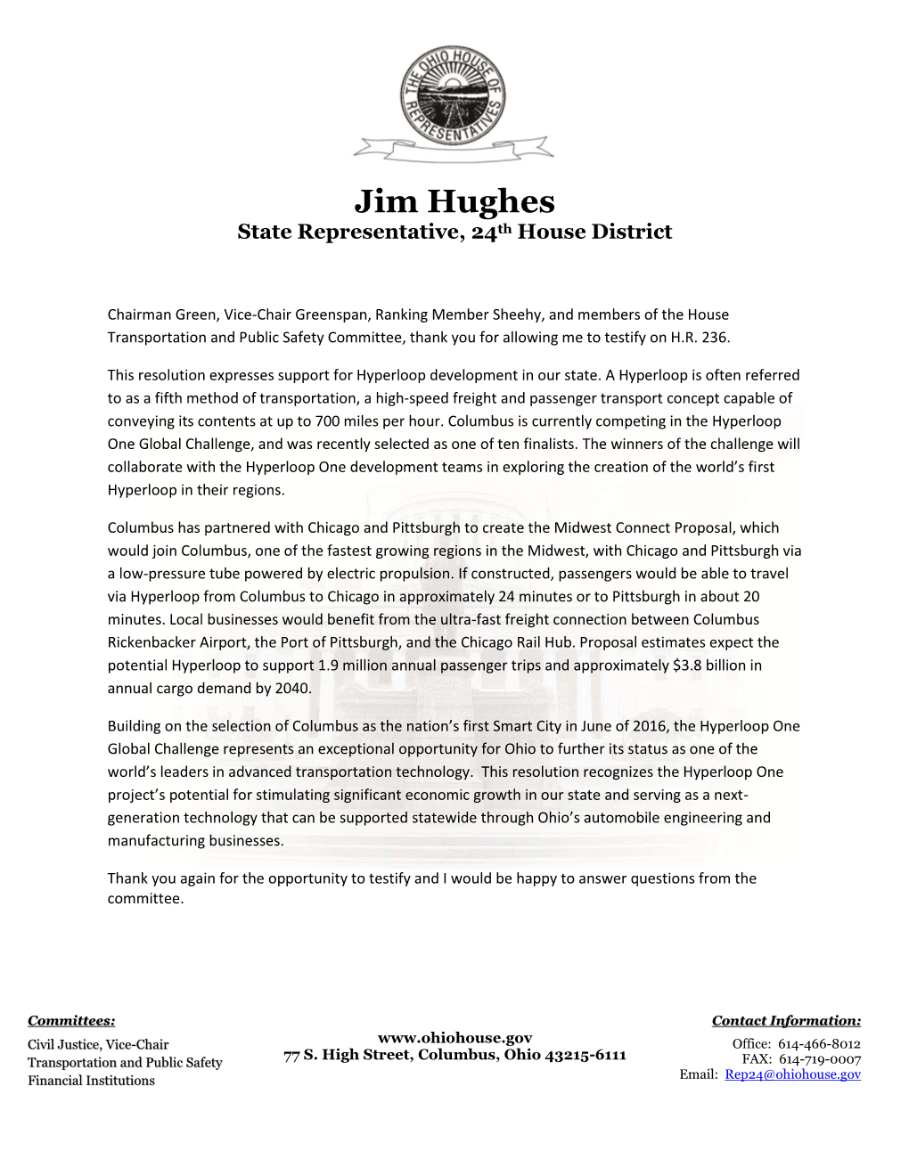 Jim Hughes State Representative, 24Th House District