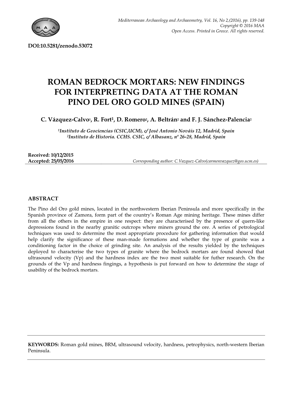 Roman Bedrock Mortars: New Findings for Interpreting Data at the Roman Pino Del Oro Gold Mines (Spain)