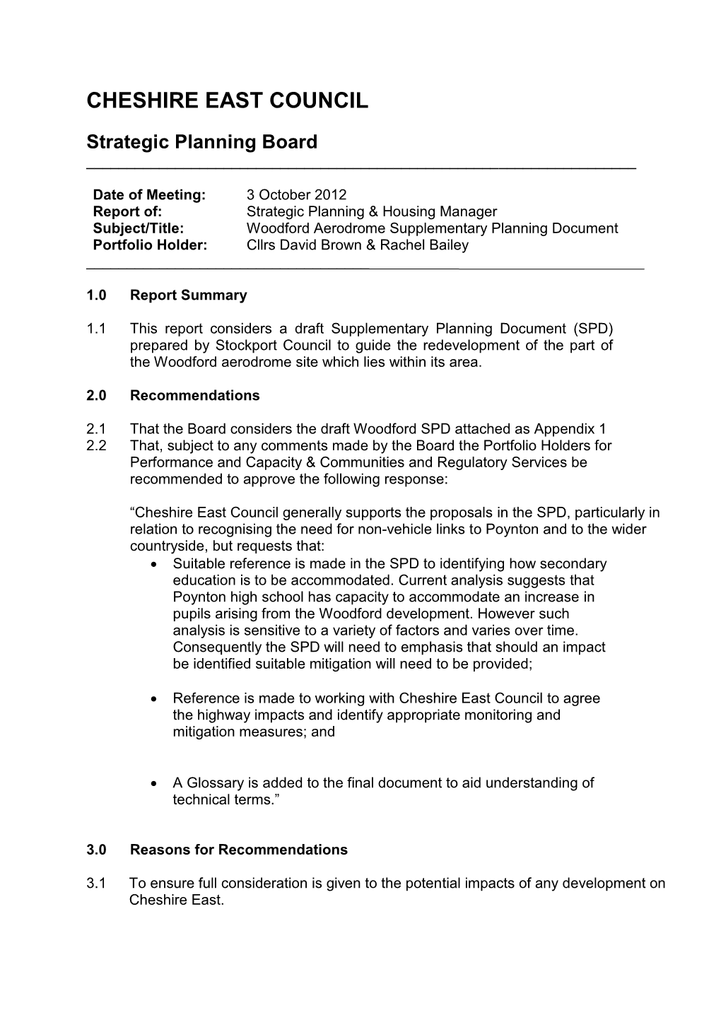 Woodford Aerodrome Supplementary Planning Document PDF 90 KB
