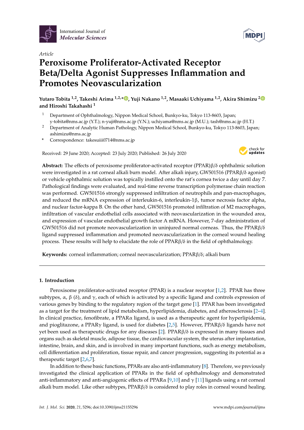 Peroxisome Proliferator-Activated Receptor Beta/Delta Agonist Suppresses Inﬂammation and Promotes Neovascularization