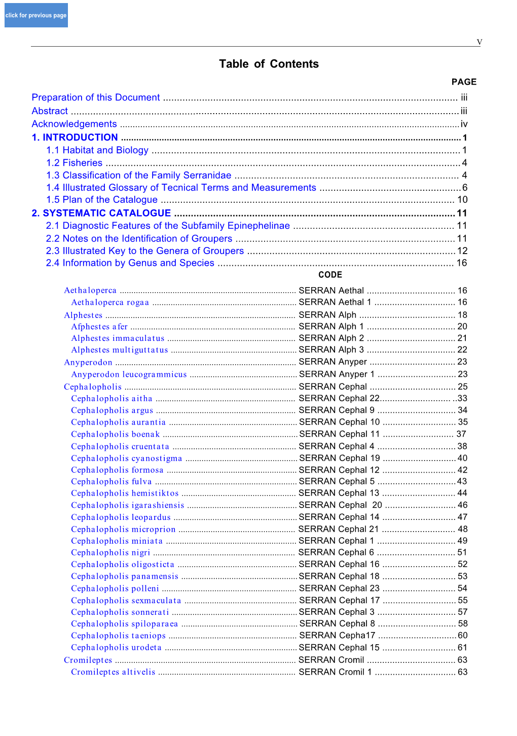 Table of Contents PAGE Preparation of This Document