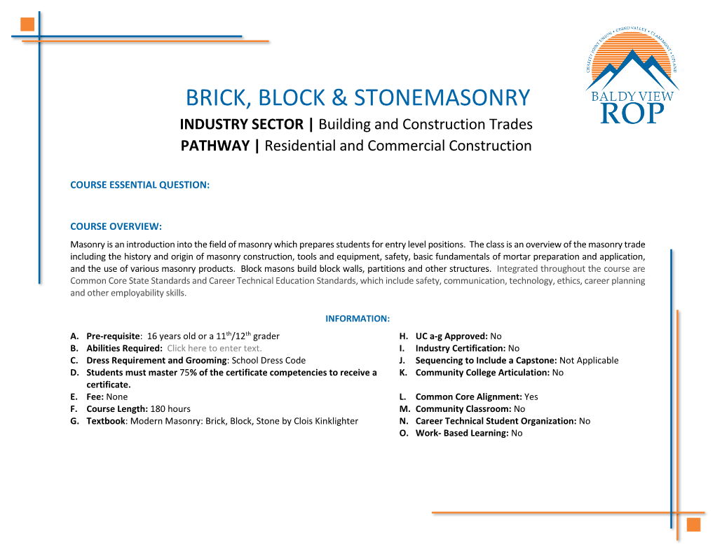 Brick, Block & Stonemasonry