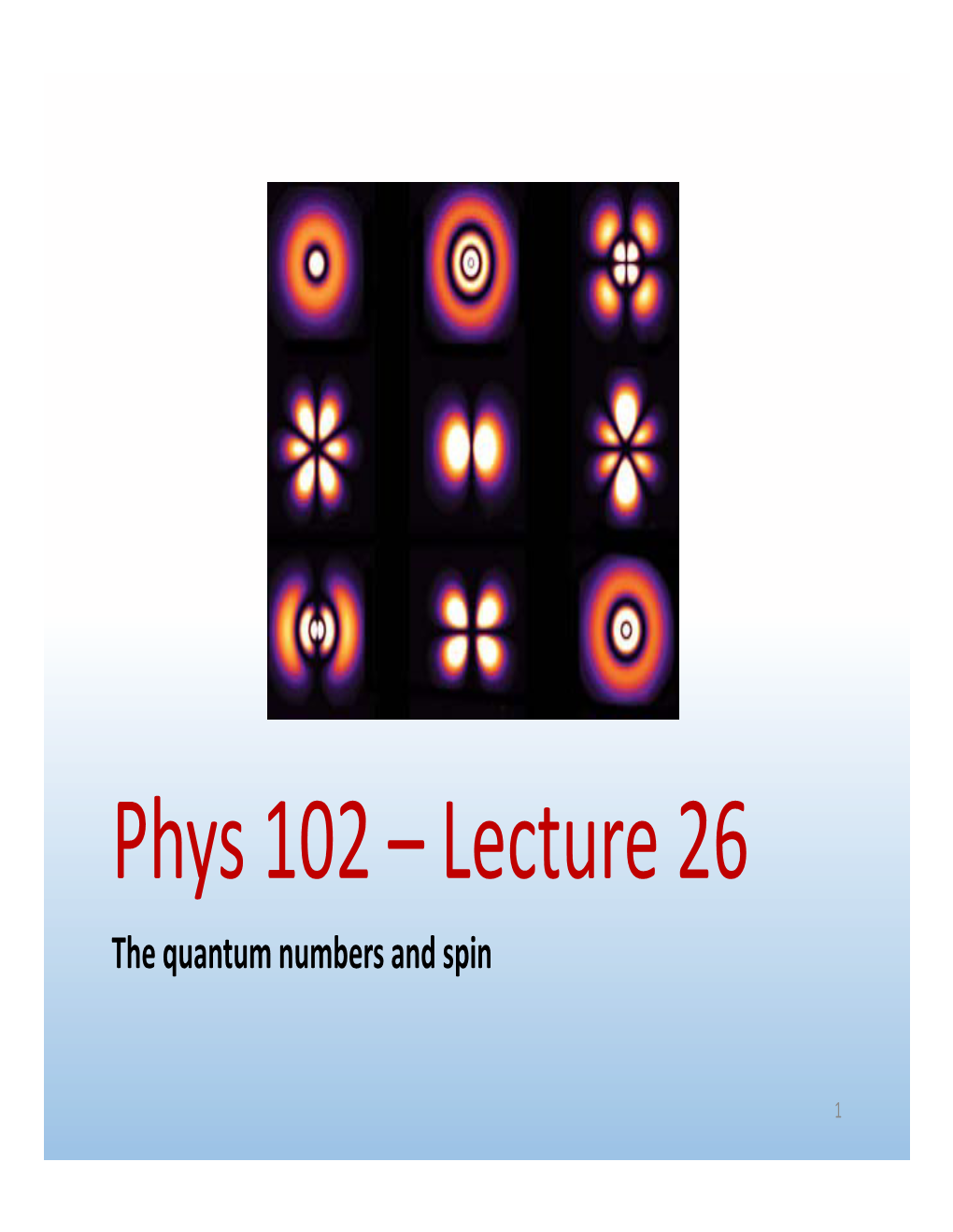 Phys 102 – Lecture 26 the Quantum Numbers and Spin
