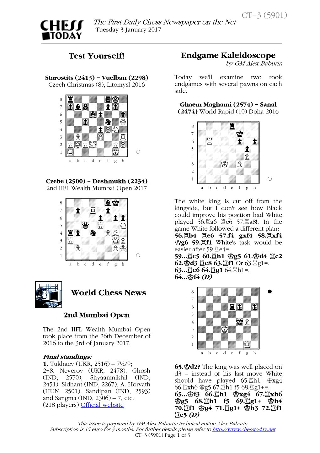 Test Yourself! World Chess News Endgame Kaleidoscope CT-3 (5901)