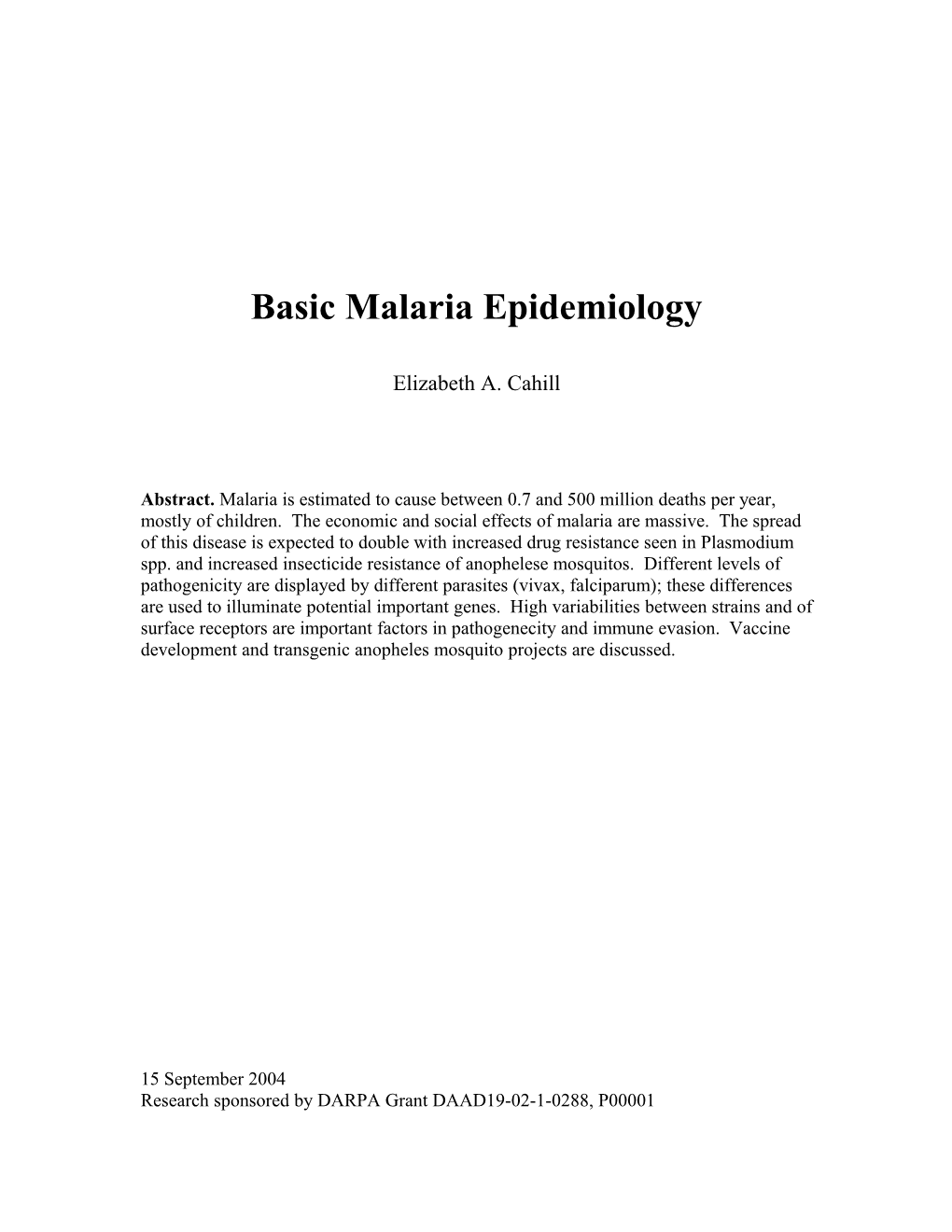 Basic Malaria Epidemiology