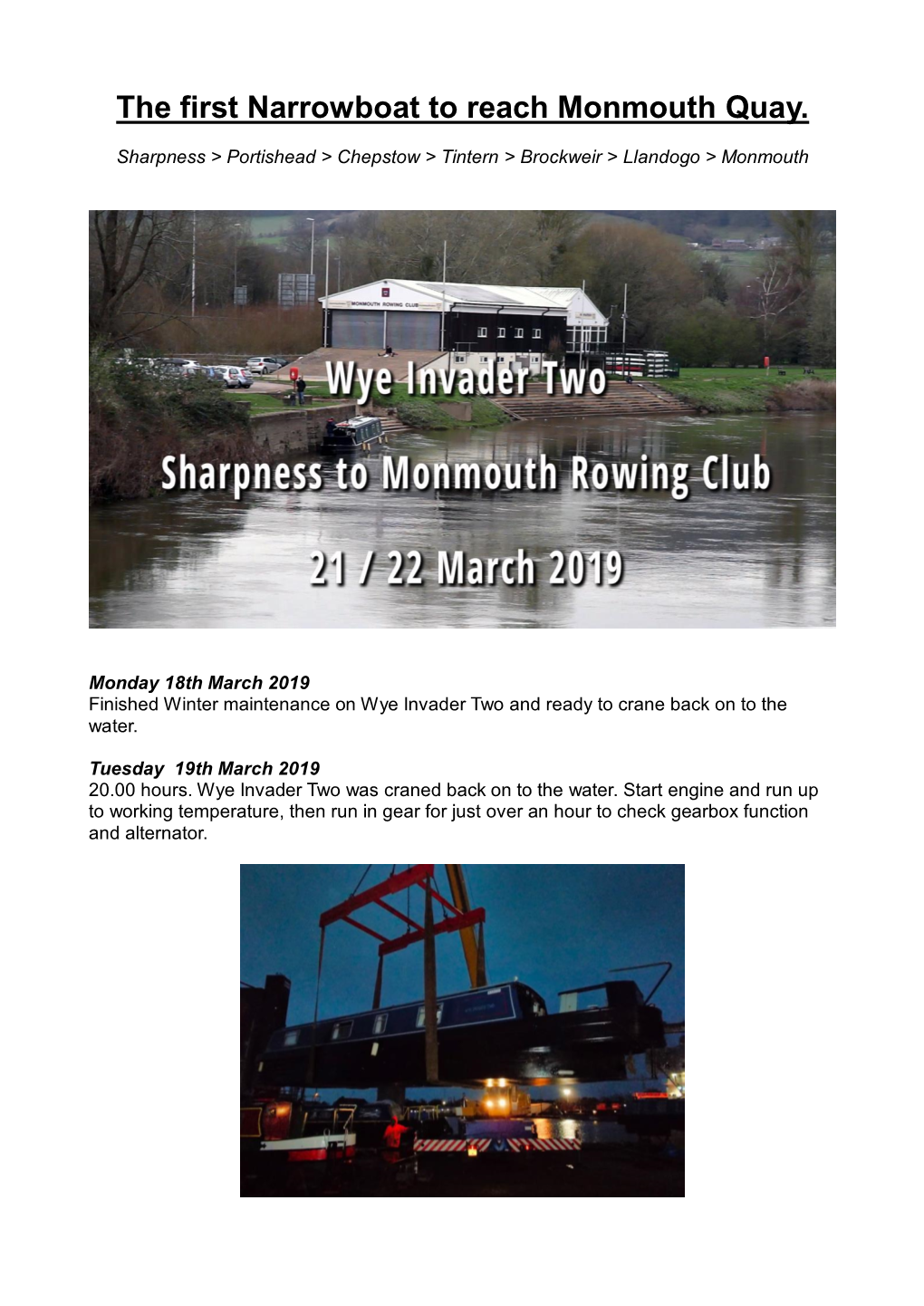 The First Narrowboat to Reach Monmouth Quay