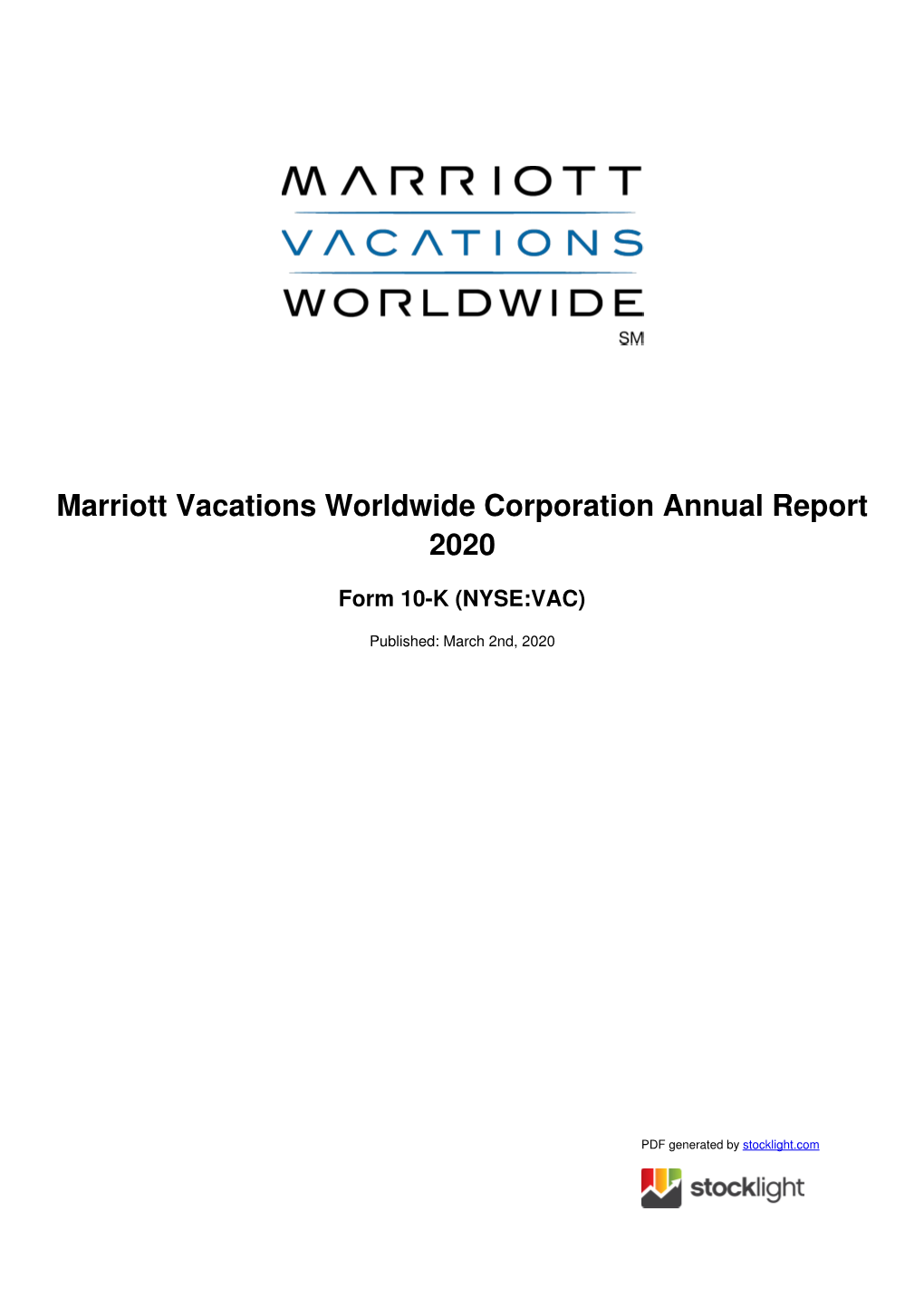 Marriott Vacations Worldwide Corporation Annual Report 2020